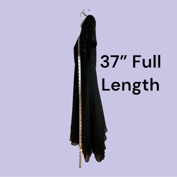 Sparkly Beaded Cocktail Dress High Waist Layered Ruffled Hem Black Medium - Picture 2 of 8